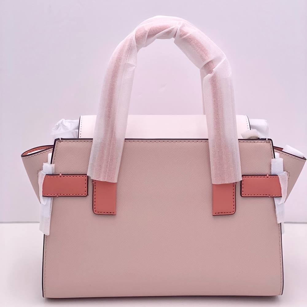 Michael Kors Carmen Medium Color-Block Faux Saffiano Leather Belted Satchel - Picture 4 of 8